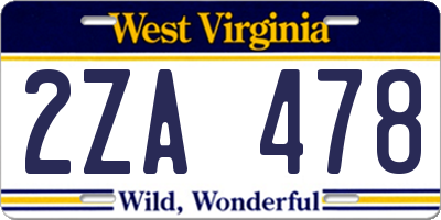 WV license plate 2ZA478