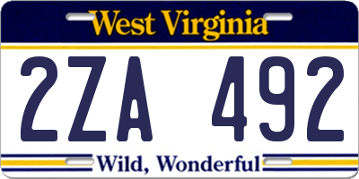 WV license plate 2ZA492