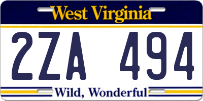 WV license plate 2ZA494