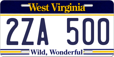 WV license plate 2ZA500