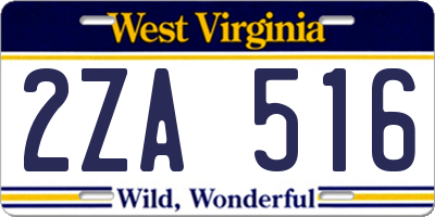 WV license plate 2ZA516