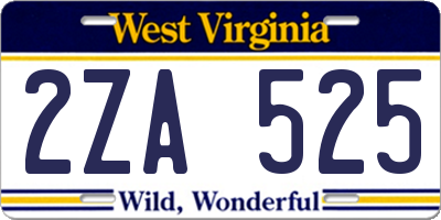 WV license plate 2ZA525