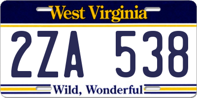 WV license plate 2ZA538