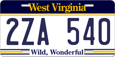 WV license plate 2ZA540
