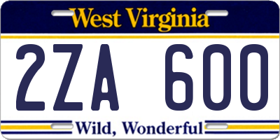 WV license plate 2ZA600