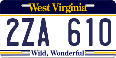 WV license plate 2ZA610