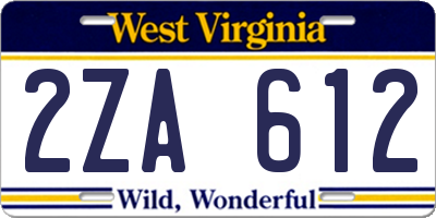 WV license plate 2ZA612