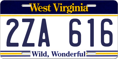WV license plate 2ZA616