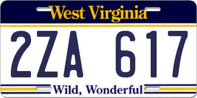 WV license plate 2ZA617