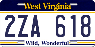 WV license plate 2ZA618