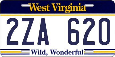 WV license plate 2ZA620