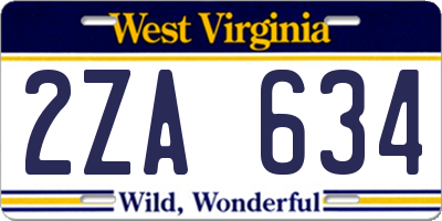 WV license plate 2ZA634