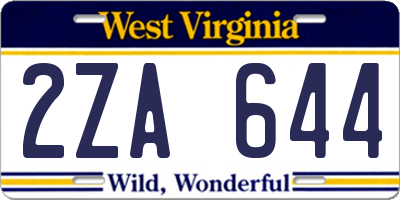 WV license plate 2ZA644