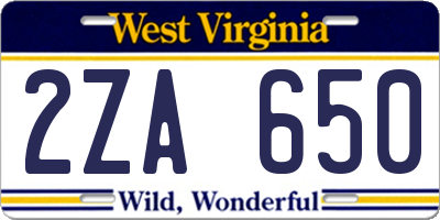 WV license plate 2ZA650