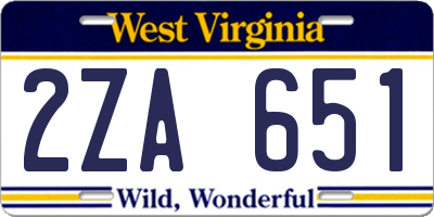 WV license plate 2ZA651