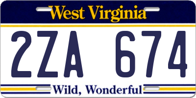 WV license plate 2ZA674