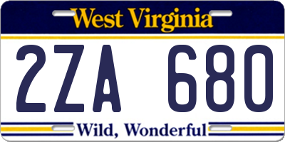 WV license plate 2ZA680