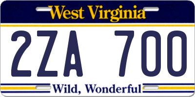 WV license plate 2ZA700