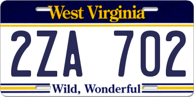 WV license plate 2ZA702