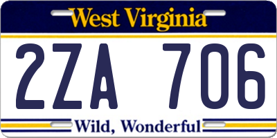 WV license plate 2ZA706