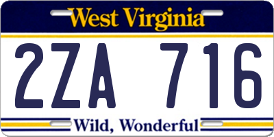 WV license plate 2ZA716