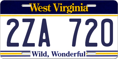 WV license plate 2ZA720