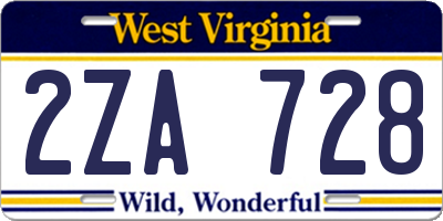 WV license plate 2ZA728