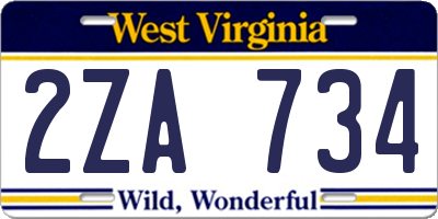 WV license plate 2ZA734