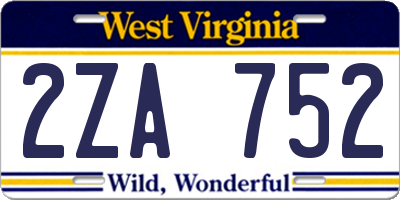 WV license plate 2ZA752