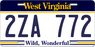 WV license plate 2ZA772