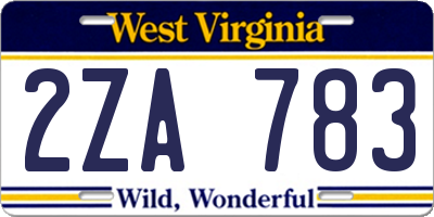 WV license plate 2ZA783