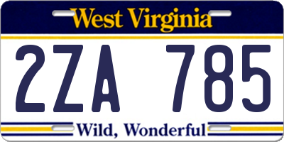 WV license plate 2ZA785