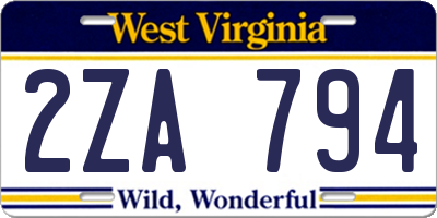 WV license plate 2ZA794