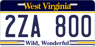 WV license plate 2ZA800