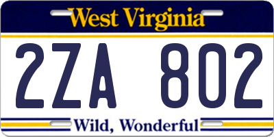 WV license plate 2ZA802