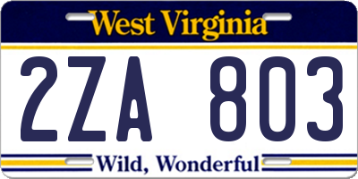WV license plate 2ZA803