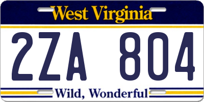WV license plate 2ZA804
