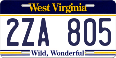 WV license plate 2ZA805