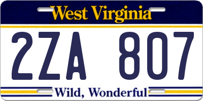WV license plate 2ZA807