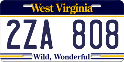 WV license plate 2ZA808