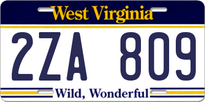 WV license plate 2ZA809