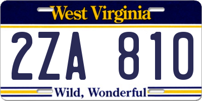WV license plate 2ZA810