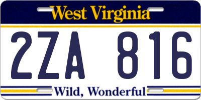 WV license plate 2ZA816