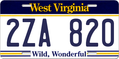 WV license plate 2ZA820