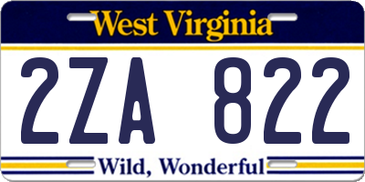 WV license plate 2ZA822