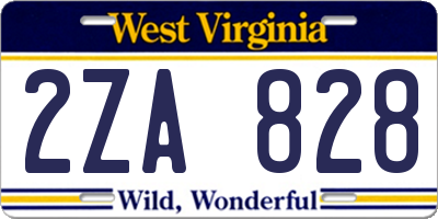 WV license plate 2ZA828