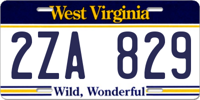 WV license plate 2ZA829
