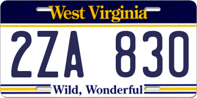 WV license plate 2ZA830