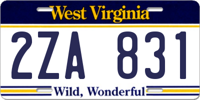 WV license plate 2ZA831