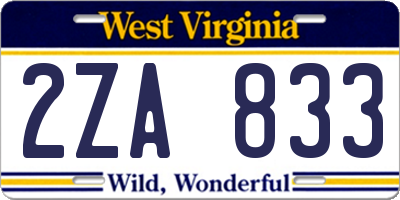 WV license plate 2ZA833